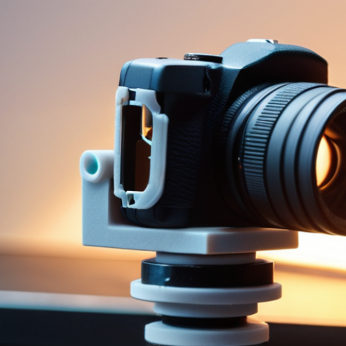 Home 7 A close-up, dramatic shot of a 3D printed camera bracket snapped at a stress concentration point, with subtle, ethereal lines or a faint glow indicating the invisible forces of stress and strain that led to its failure. The background is blurred, focusing on the broken part. High detail, engineering photography aesthetic.