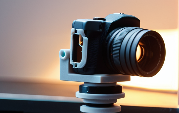 A close-up, dramatic shot of a 3D printed camera bracket snapped at a stress concentration point, with subtle, ethereal lines or a faint glow indicating the invisible forces of stress and strain that led to its failure. The background is blurred, focusing on the broken part. High detail, engineering photography aesthetic.