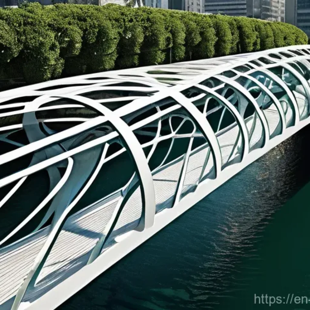 기계공학 구조설계 - **Image Prompt: Generative Design - Organic Bridge Structure**
A futuristic, organically shaped ...