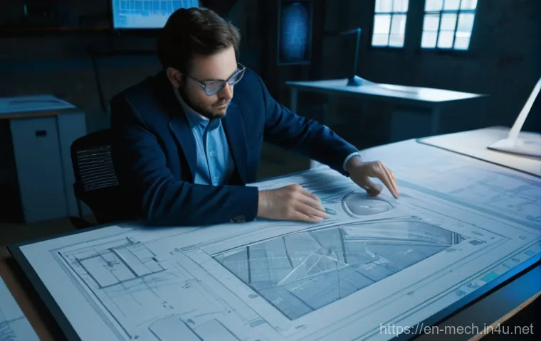 기계공학 기계설비설계 - **Prompt:** A diverse group of mechanical engineers (two women and one man, all in professional yet ...