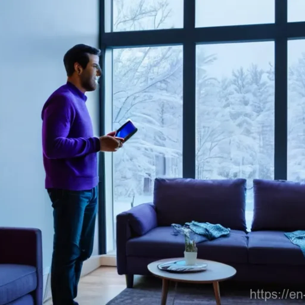 기계공학 열화상카메라 - **Prompt:** A cozy, modern living room interior during winter twilight. A person in their late 30s, ...