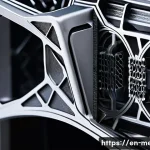 기계공학 적층가공기술 - A highly detailed close-up of a complex aerospace component created by additive manufacturing, showc...