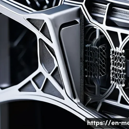기계공학 적층가공기술 - A highly detailed close-up of a complex aerospace component created by additive manufacturing, showc...