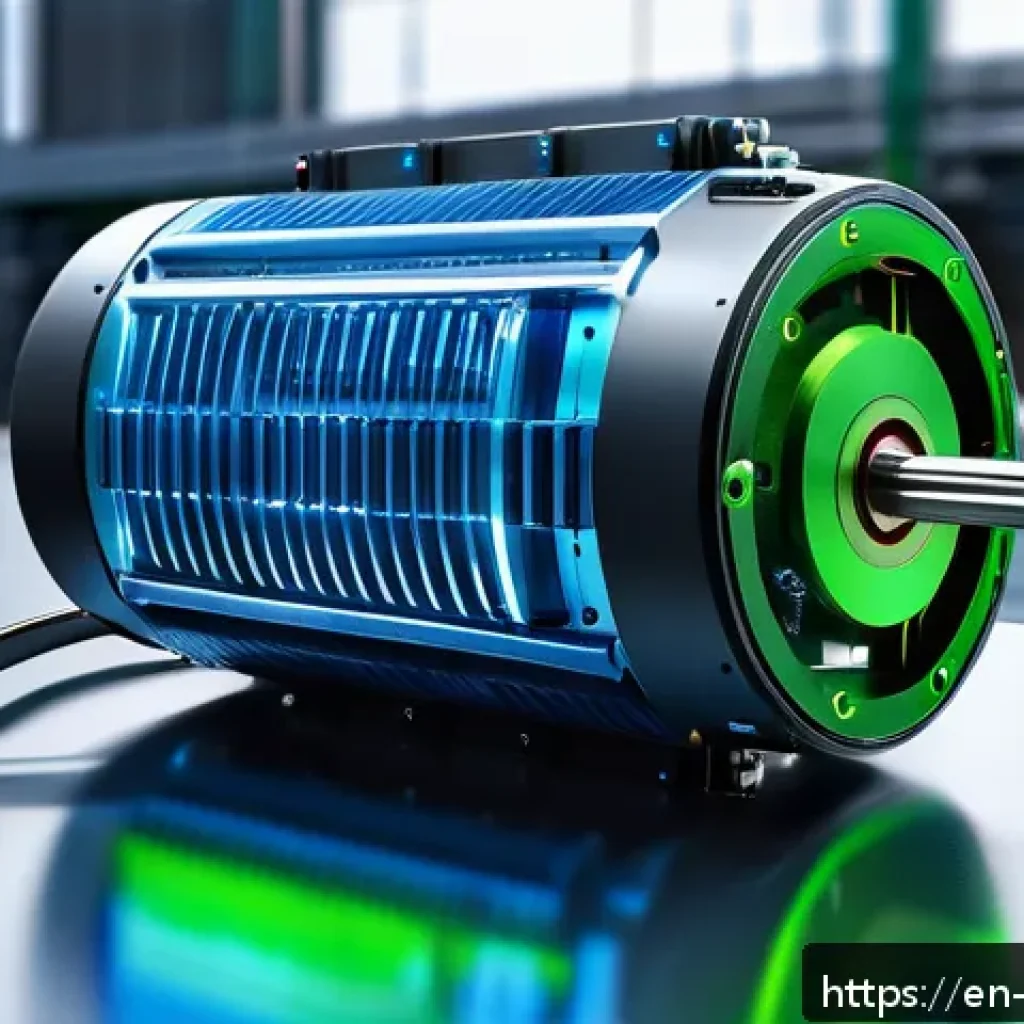 기계공학 서보시스템 - A highly detailed close-up of a modern brushless DC servo motor integrated within a sleek industrial...